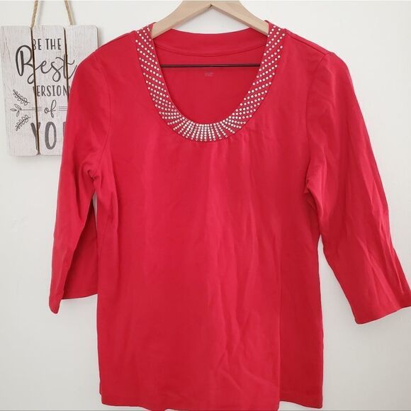 Style & Co Women's Size L Red Studded Long Sleeve Blouse - Picture 2 of 8